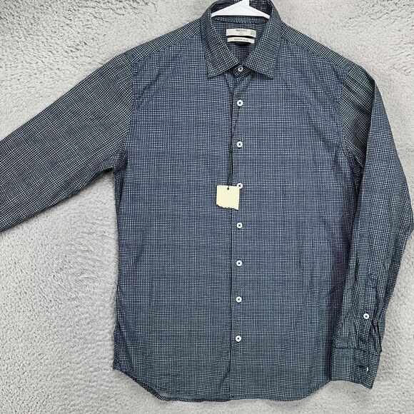 Mango Man Smart Button Up Shirt‎ Adult XS Navy Blue Check Modern Slim Mens NEW - Picture 1 of 9